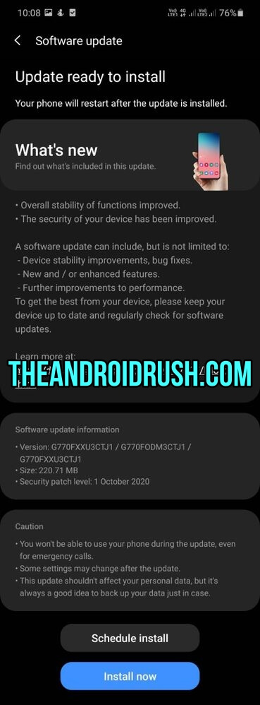 Samsung Galaxy S10 Lite November 2020 Update Screenshot - The Android Rush