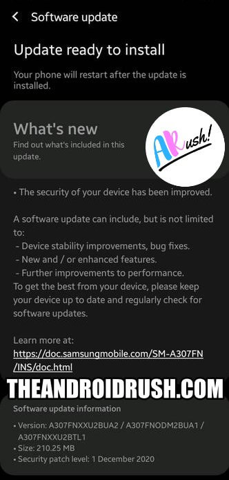 Samsung Galaxy A30s December 2020 Security Update Screenshot - TheAndroidRush.Com