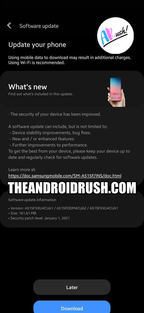Samsung Galaxy A51 January 2021 Update Screenshot - TheAndroidRush.Com