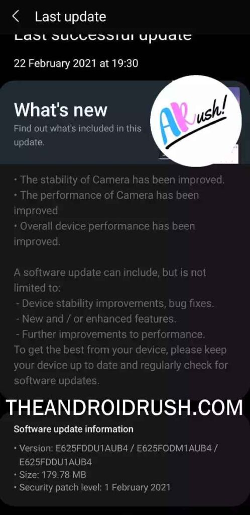 Samsung Galaxy F62 February 2021 Update Screenshot - The Android Rush