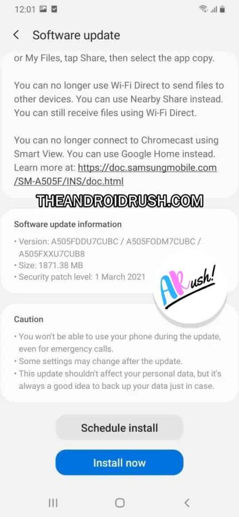 Samsung Galaxy A50 Android 11 Update Screenshot - The Android Rush