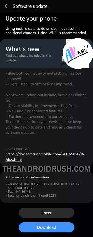 Samsung Galaxy A50 April 2021 Security Update Screenshot - The Android Rush