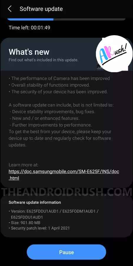 Samsung Galaxy F62 April 2021 Security Update Screenshot - The Android Rush