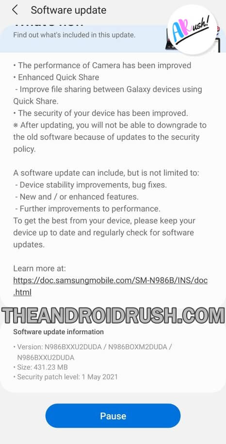 Galaxy Note 20 Ultra May 2021 Security Update Screenshot - The Android Rush