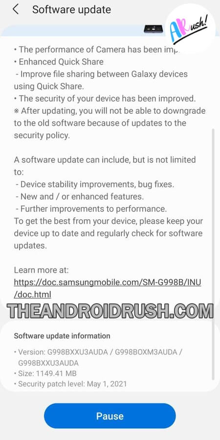 Galaxy S21 Ultra May 2021 Security Update Screenshot - The Android Rush