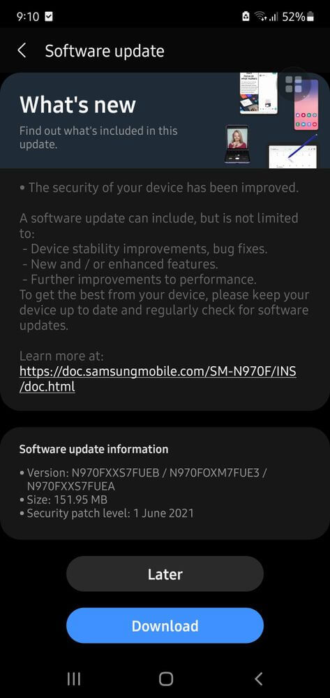 Samsung Galaxy Note 10 June 2021 Security Update Screenshot - The Android Rush