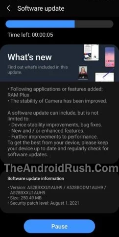 Samsung Galaxy A52s 5G August 2021 Security Update Screenshot - The Android Rush